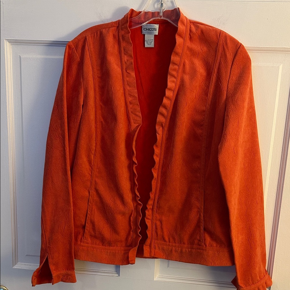 Chico's Vibrant Orange Crinkle Luxe Rudy Ruffle Jacket